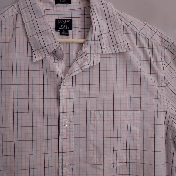 J Crew Shirt Flex Washed Mens Large L White Long Sleeve Button Down Blue Check - Picture 4 of 10
